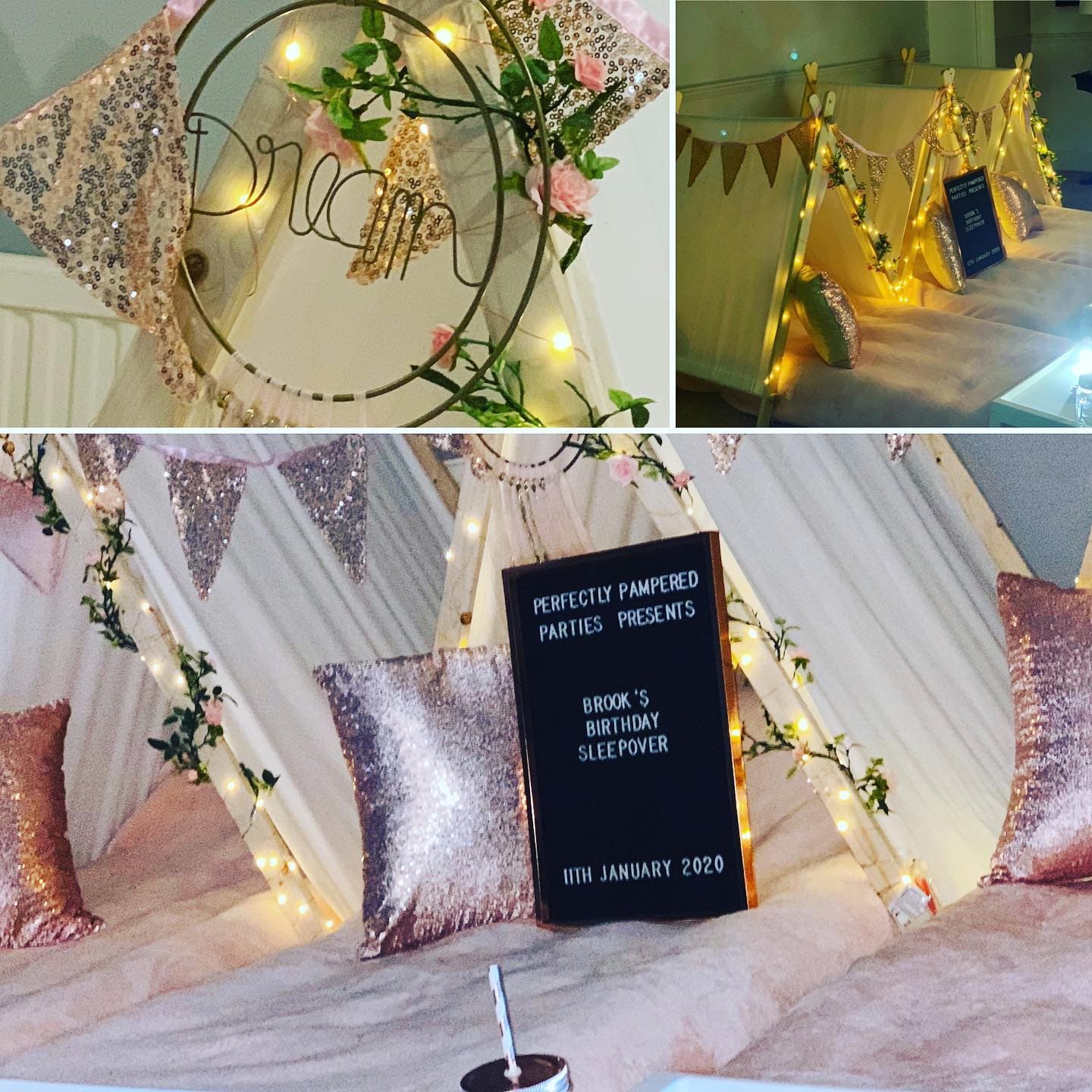 Rose gold sleepover tents